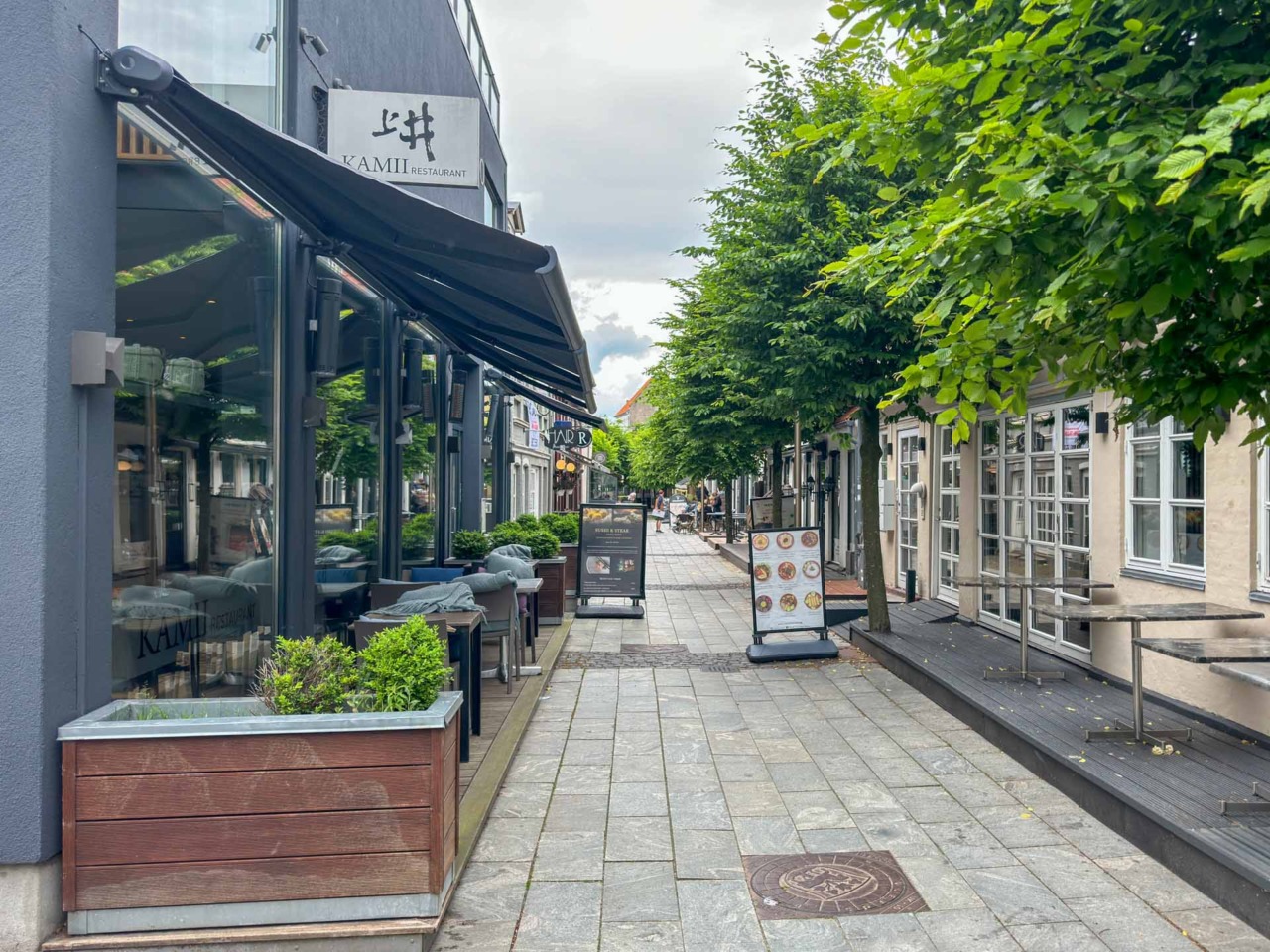 Grønnegade er en hyggelig gade hvor bl.a. Kamii Sushi og Café Zappa ligger.